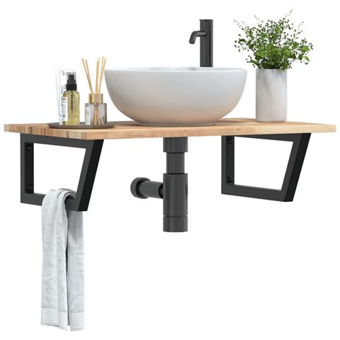 Ripiano A Parete Per Lavabo In Acciaio E Massello Di Acacia - Foto 8