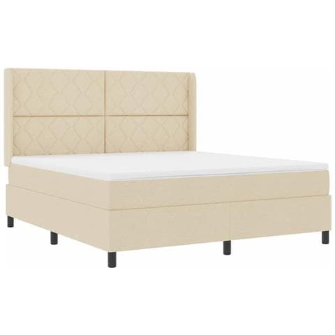 Letto a molle con materasso Crema 180 x 200 cm Tessuto - Foto 1