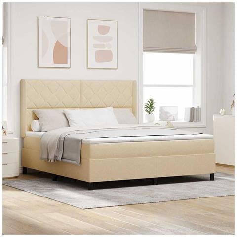 Letto a molle con materasso Crema 180 x 200 cm Tessuto - Foto 2