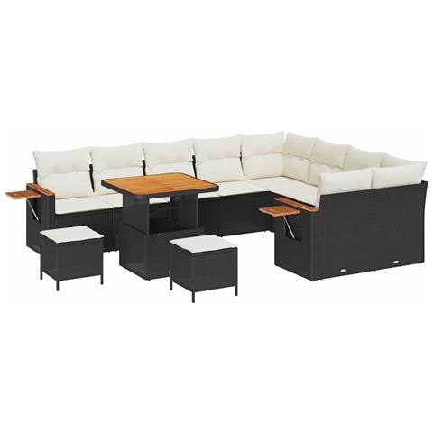 Set Divano da Giardino con cuscino 12 pcs Nero Poly Rattan - Foto 1