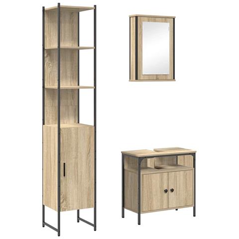 Set di mobili per il bagno con lo scaffale 3 pcs rovere sonoma - Foto 1