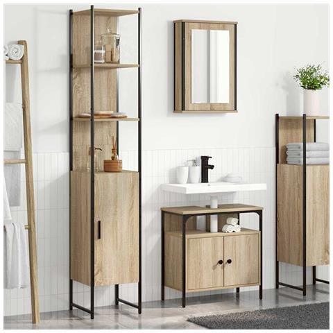 Set di mobili per il bagno con lo scaffale 3 pcs rovere sonoma - Foto 2