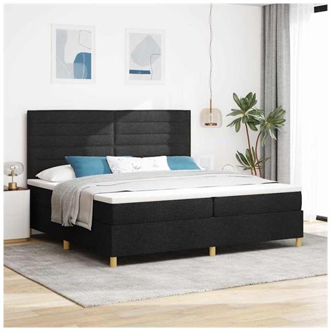 Letto a molle con materasso Nero 200 x 200 cm Tessuto - Foto 2