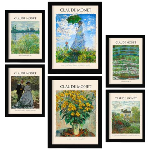 Set Di 6 Stampe Foglio Di Poster Di Monet, Galleria Di Dipinti Decorativi Per Il Tuo Soggiorno, Camera Da Letto, Stampe Artistiche Da Parete Per La Casa A3 & A4 Senza Cornice - Foto 1