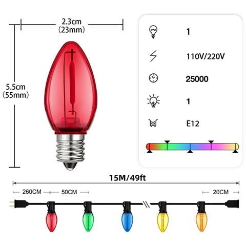 Catena Luminosa Natalizia A Led Da 15m Con 25 Lampadine E 1 Di Ricambio - Multicolore, Resistente Alle Intemperie - Foto 2