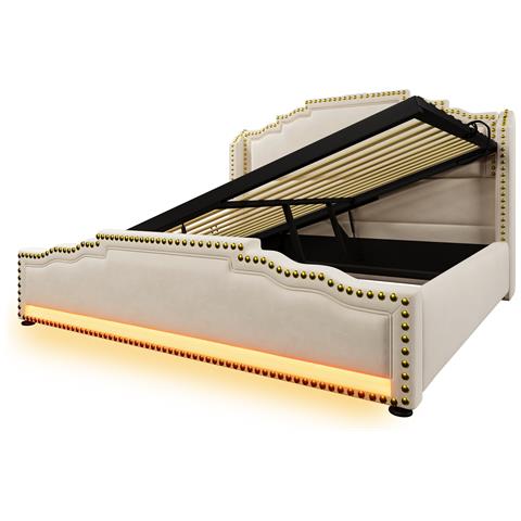 Letto Contenitore Idraulico Con Luci Led, Velluto E Ricariche Usb/type-c - Foto 3