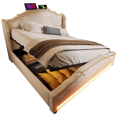 Letto Contenitore Idraulico Con Luci Led, Velluto E Ricariche Usb/type-c - Foto 1