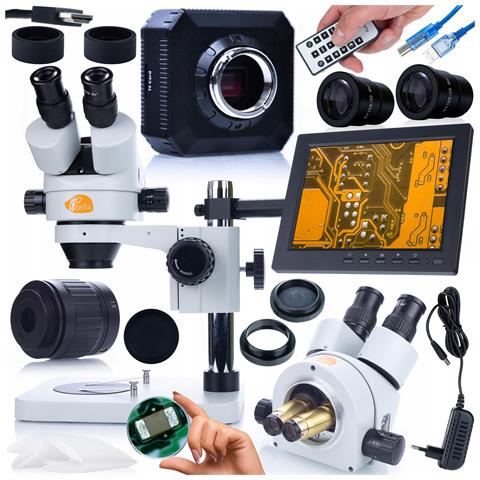 Set Microscopio Professionale Mercury Pro Con Telecamera, Supporto Display E Schermo 8"" - Alta Qualità Immagine, Fullhd, Zoom 7x-45x, Uso Scientifico Ed Educativo - Foto 1