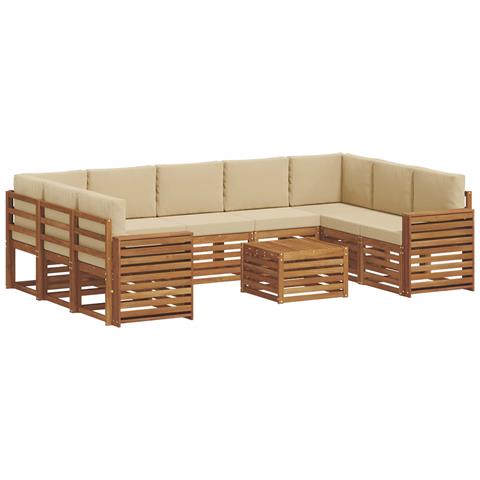 Set divani 10 pcs Naturale e Beige Legno di Acacia Massello - Foto 1