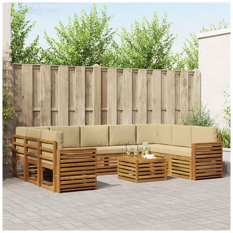 Set divani 10 pcs Naturale e Beige Legno di Acacia Massello - Foto 2