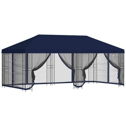 Gazebo con pareti laterali 6 x 3 m Blu Poliestere e Acciaio 190 - Foto 1