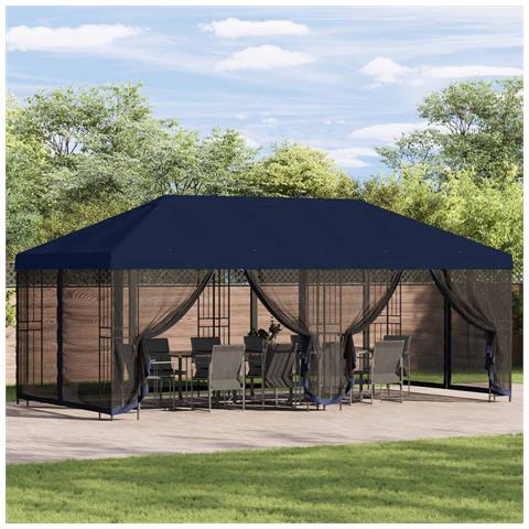Gazebo con pareti laterali 6 x 3 m Blu Poliestere e Acciaio 190 - Foto 2