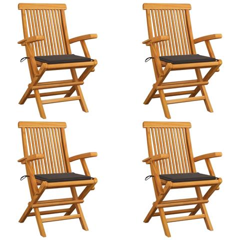 Sedie da Giardino e Cuscini Grigio Talpa 4 pz Massello di Teak - Foto 1