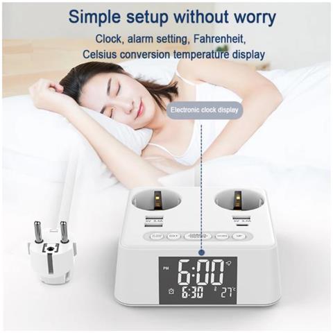 BREIS Ventilatore USB Con Orologio LED E Termometro - Argento, Collo D'Oca Flessibile, 8x18x1,7 Cm