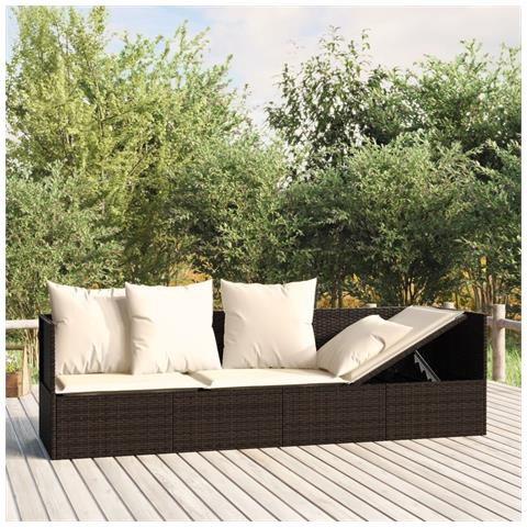 Lettino Prendisole da Esterno con Cuscini Marrone in Polyrattan - Foto 2