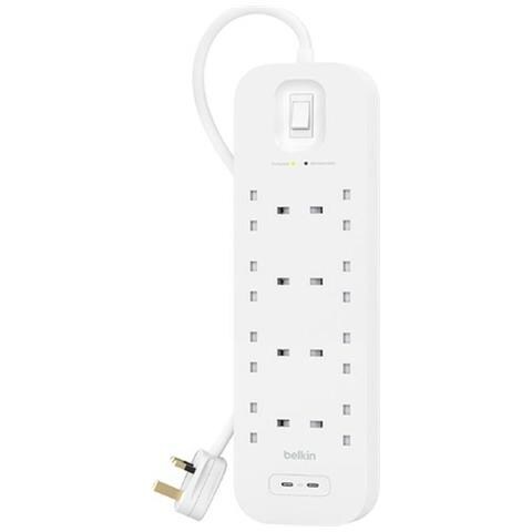 Belkin Connect Bianco 8 Presa[e] Ac 2 M (power Strip With Overvoltage - Protection 8 Sockets With 2 X Us) - Foto 4