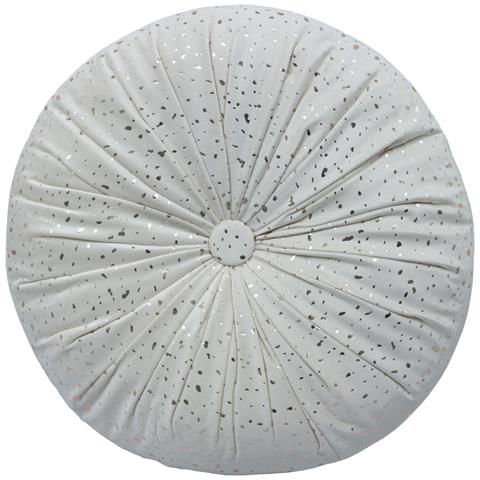 Cuscino Arredo Imbottito Effetto Velluto Rotondo A Pieghe Plissettato Con Lurex 38x38 Crema - Foto 1