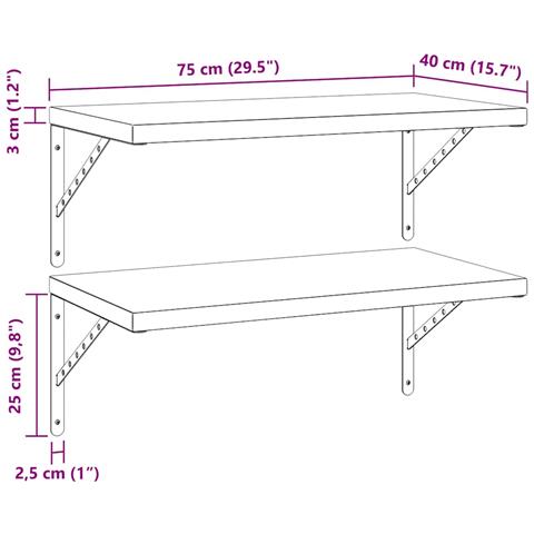 Mensole A Muro 2 Pz 75x40 Cm Argento In Acciaio Inossidabile - Foto 2