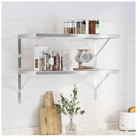 Mensole A Muro 2 Pz 75x40 Cm Argento In Acciaio Inossidabile - Foto 9