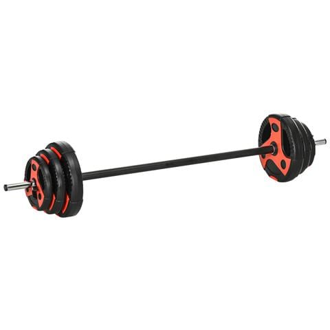 Set Bilanciere E Dischi Da 20kg Totali Con Impugnatura In Pu Antiscivolo, Ø17x140 Cm, Nero E Rosso - Foto 1