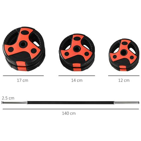 Set Bilanciere E Dischi Da 20kg Totali Con Impugnatura In Pu Antiscivolo, Ø17x140 Cm, Nero E Rosso - Foto 6