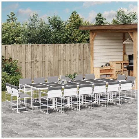 Set Da Pranzo Da Giardino 17 Pz Con Cuscini Bianco In Textilene - Foto 8