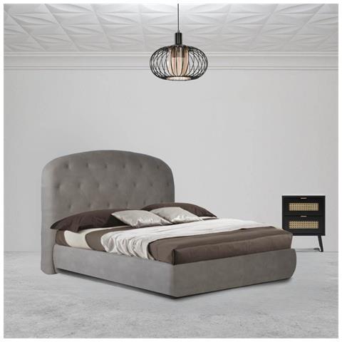 Letto Matrimoniale Contenitore Button1 Grigio Chiaro Testiera Arrotondata - Foto 1