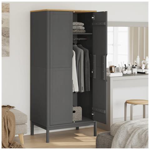 Armadio Floro 77x53x171 Cm In Legno Massello Di Pino Grigio - Foto 3