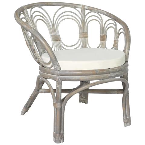 Sedia Da Pranzo Con Cuscino Grigio In Rattan Naturale E Lino - Foto 2