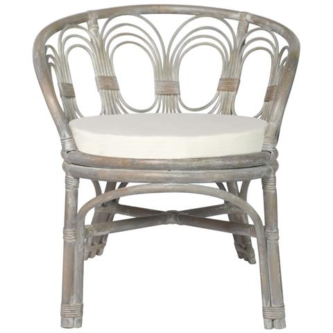 Sedia Da Pranzo Con Cuscino Grigio In Rattan Naturale E Lino - Foto 1