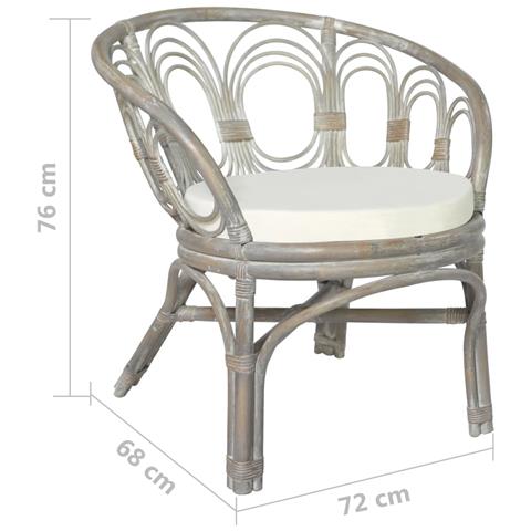 Sedia Da Pranzo Con Cuscino Grigio In Rattan Naturale E Lino - Foto 6