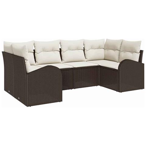 Set divani giardino  6 pezzi con cuscini rattan poliestere marrone, Divano giardino  2 posti con spazio di stoccaggio e cuscini rattan poliestere marrone - Foto 1