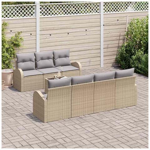 Set Divano da Giardino 8 Pezzi con Cuscini Beige Rattan Sintetico, Divano da Giardino per 2 Persone con Riserva e Cuscini Beige Rattan Sintetico - Foto 2
