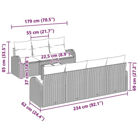 Set Divano da Giardino 8 Pezzi con Cuscini Beige Rattan Sintetico, Divano da Giardino per 2 Persone con Riserva e Cuscini Beige Rattan Sintetico - Foto 9
