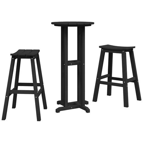 Set di 3 Sgabelli da Bar  Nero HDPE, Tavolo da Bar  in Nero 55x55x107 cm HDPE, Sgabelli da Bar  2 pezzi Nero HDPE - Foto 1