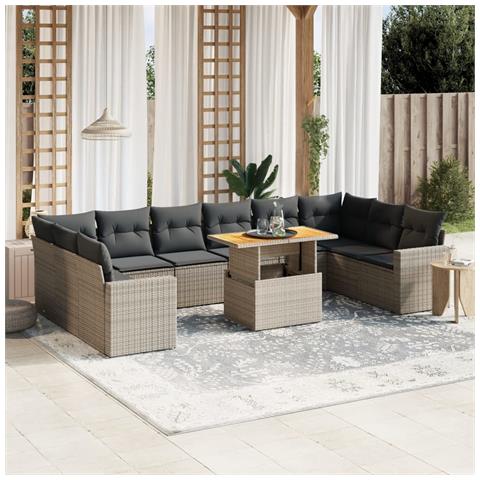 Set Divani da Giardino 11 pz con Cuscini in Polyrattan Grigio - Foto 2
