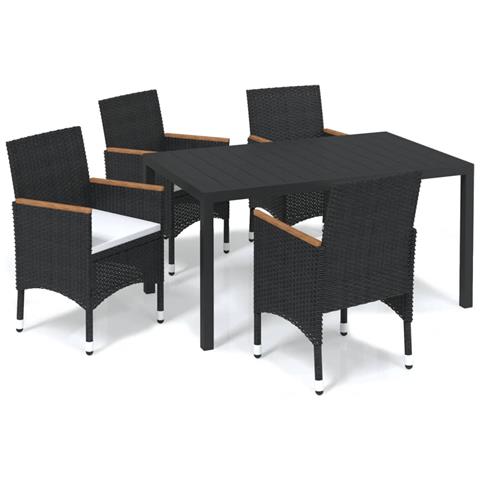 Set da Pranzo per Giardino 5 pz con Cuscini Polyrattan Nero - Foto 1