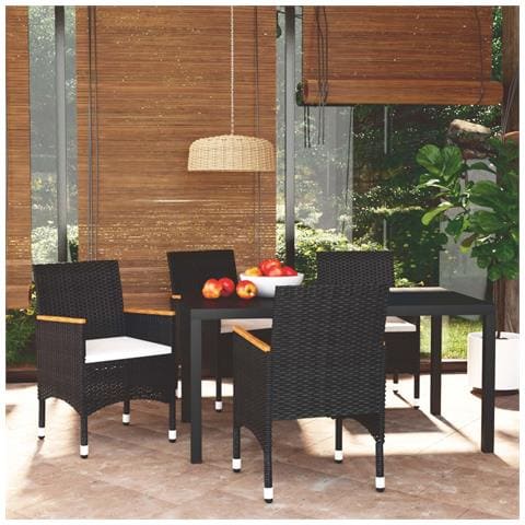 Set da Pranzo per Giardino 5 pz con Cuscini Polyrattan Nero - Foto 2