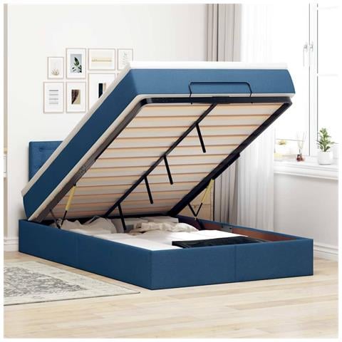 Pouf Letto con Materasso e LED Blu 120x200 cm in Tessuto - Foto 2