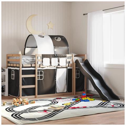 Letto a Castello con Scivolo e Tende Bianco e Nero 90x200 cm - Foto 2