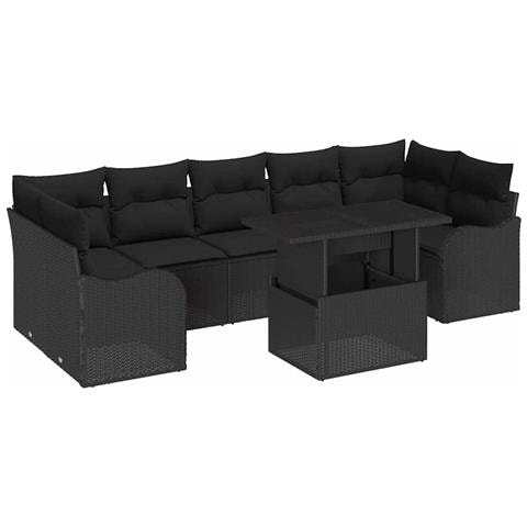 Set Divano da Giardino 8 pcs Nero 100 x 55 x 73 cm Poly Rattan - Foto 1