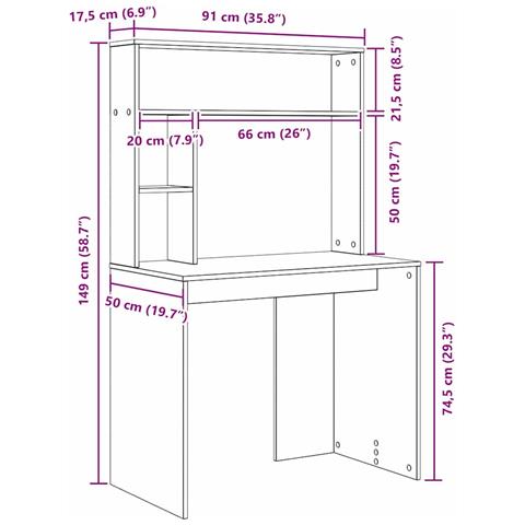 Scrivania Rovere fumo 91 x 50 x 149 cm Legno multistrato - Foto 9