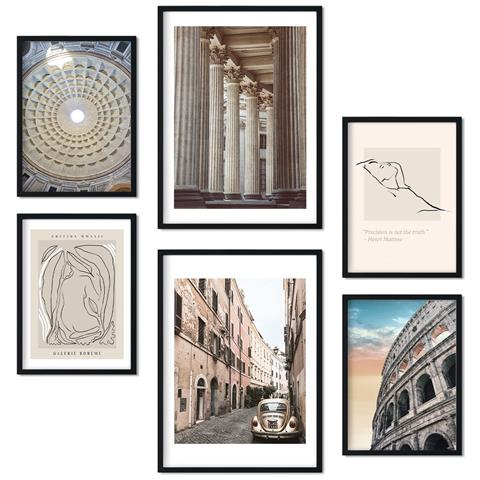 Set Di 6 Stampe Stampe Artistiche Da Parete Vintage Ispirate All'estetica Romana Per La Camera Da Letto O Il Soggiorno A3 & A4 Senza Cornice - Foto 1