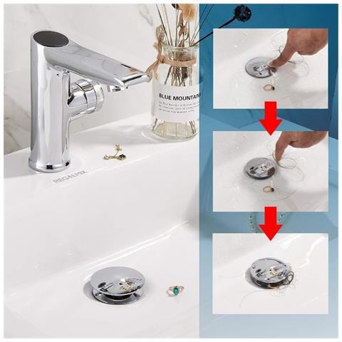Tappo Di Scarico Pop-up Grande Con Foro, Filtro Per Lavabo In Acciaio Inox Argento - Foto 6