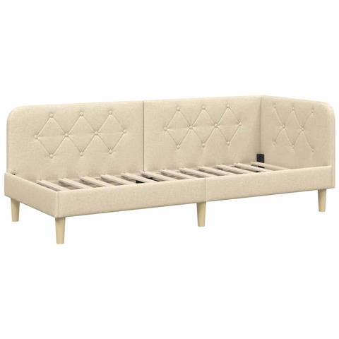 Cornice del letto ad angolo Crema 80 x 200 cm Tessuto - Foto 1
