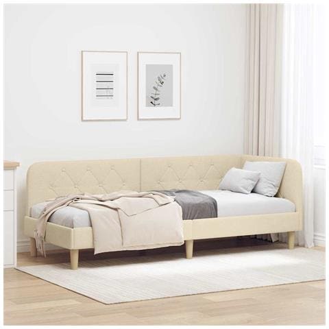 Cornice del letto ad angolo Crema 80 x 200 cm Tessuto - Foto 2