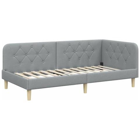 Cornice del letto ad angolo Grigio chiaro 90 x 200 cm Tessuto - Foto 1