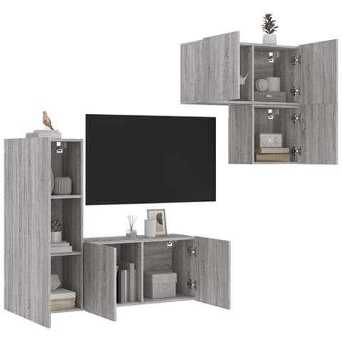Mobili TV a Muro 4pz Grigio Sonoma in Legno Multistrato - Foto 2