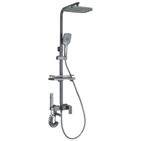 Colonna doccia, Blackswan, tipo M283, modello orientabile grigio antracite, con bocca girevole, doccia ad alta pressione e mensola, misura 114 cm - Foto 1