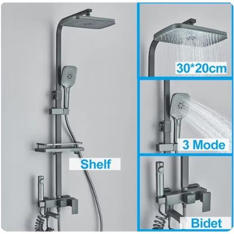 Colonna doccia, Blackswan, tipo M283, modello orientabile grigio antracite, con bocca girevole, doccia ad alta pressione e mensola, misura 114 cm - Foto 2